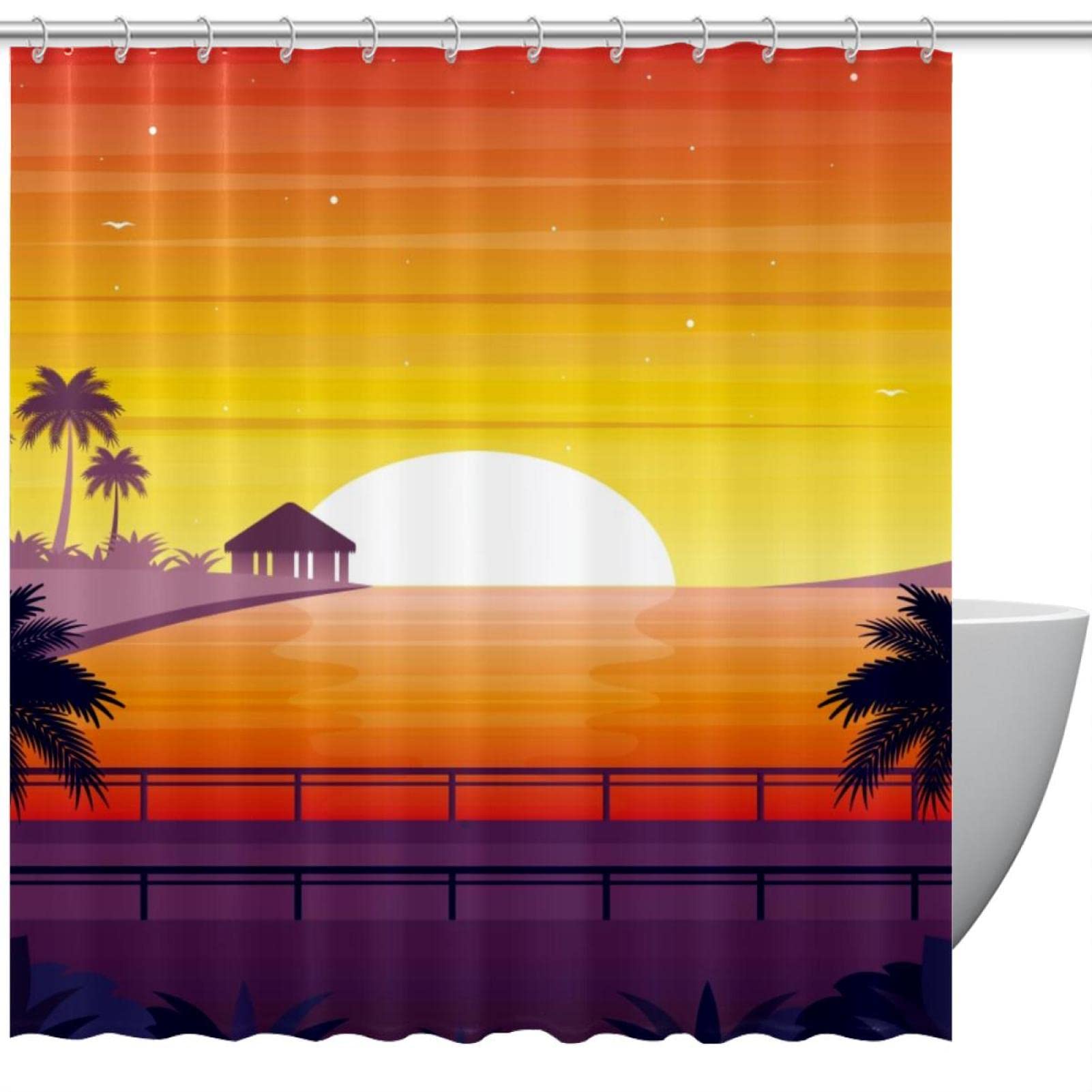 Rideau de douche coucher de soleil coloré et imperméable en taille standard