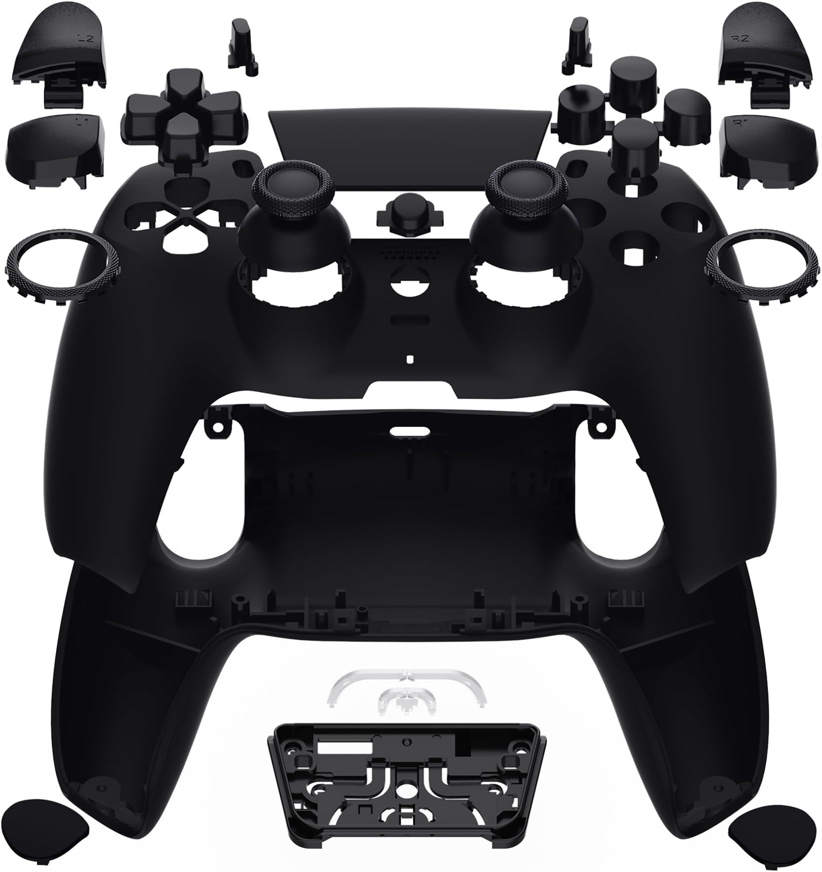 eXtremeRate Luna Redesigned Full Set Shell Buttons Touchpad Cover Compatible with ps5 Controller BDM-030 BDM-040 BDM-050, Custom Black Replacement Top Bottom Cover Case Compatible with ps5 Controller