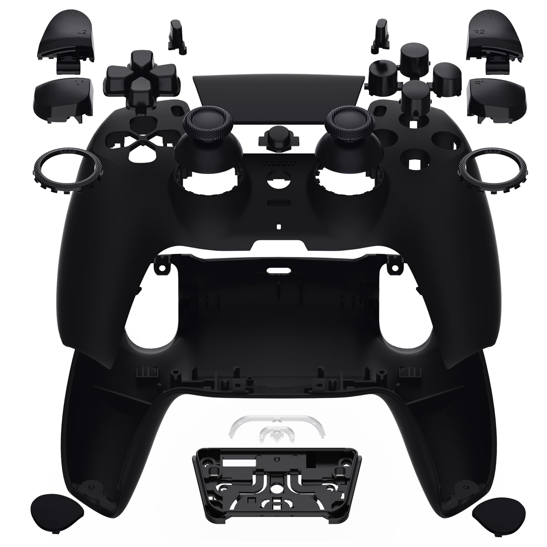 eXtremeRate Luna Carcasa con Botones Completo Kit Compatible con ps5 BDM-030/040/050/060 Control Placa Delantera Touchpad Joysticks Teclas Cubierta Trasera Compatible con ps5 Mando (Negro)