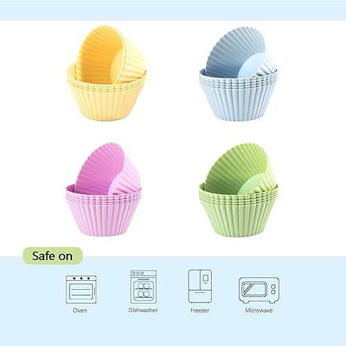 Miniatura 4 de Juego de 24 tazas de silicona para hornear, reutilizables, antiadherentes, forros para magdalenas, magdalenas, no tóxicos, sin BPA, para pudín,