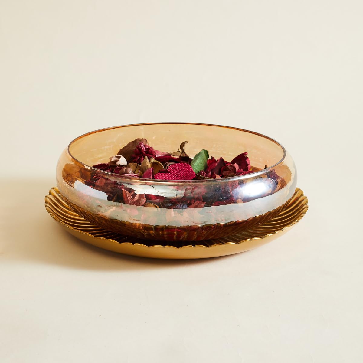 Home Centre Vrindawan Glass Decorative Bowl with Aluminium Stand-image-37