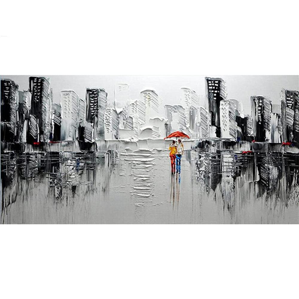DIY 5D Kit de Pintura de Diamante por Números Round Drill Lluvia Ciudad Vista 40x120cm Diamond Painting Bordado Crystal Rhinestone punto de Cruz Lienzo Manualidades Decoración Pared Hogar (16x48in)
