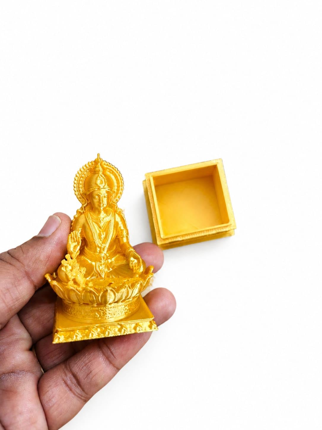 Lakshmi Kumkum Box with Removable Storage Base | Decorative Plastic Kumkum Holder | Goddess Lakshmi Idol on Lotus | Pooja Room Decor | Temple & Festive Gift | Golden Finish-image-23