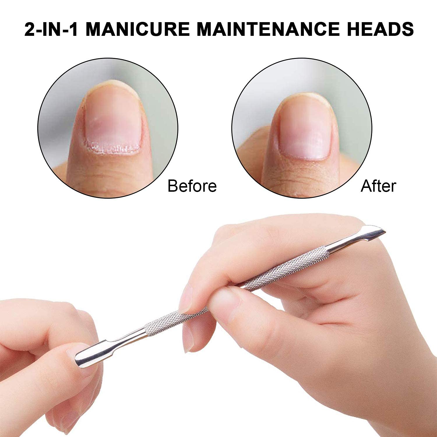 Cuticle Pusher and Cutter - Professional Stainless Steel Dual Head Cuticle Pusher UV Gel Polish Soak Off Remover Tool Nail.