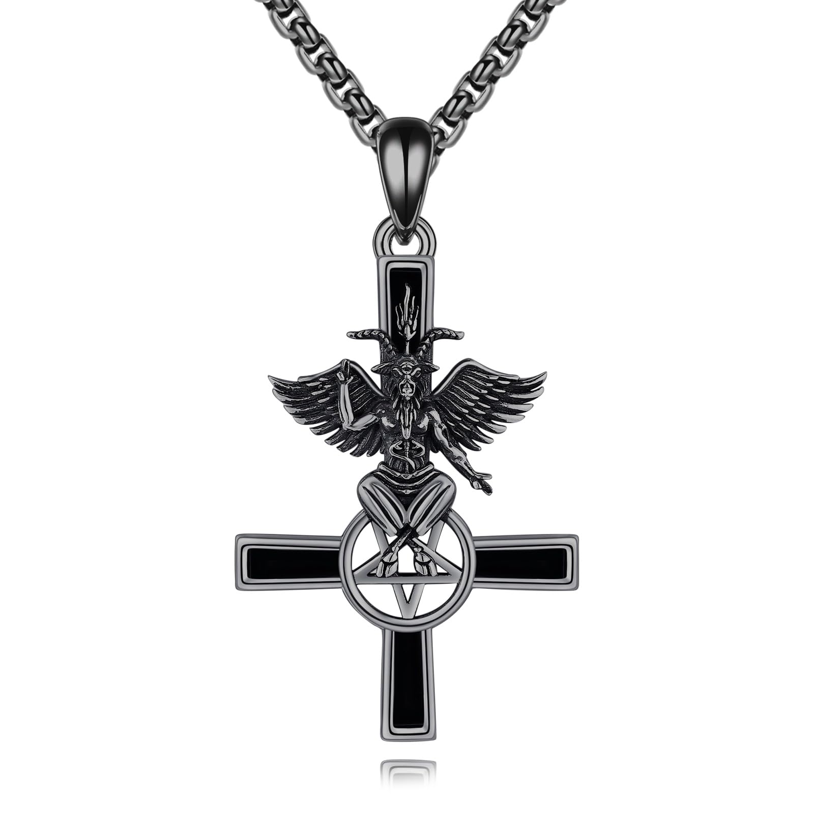Baphomet Kette 925 Sterling Silber Satanische Baphomet Anhänger Halskette Satanischer Schmuck Gothic Geschenke für Herren Frauen Männer