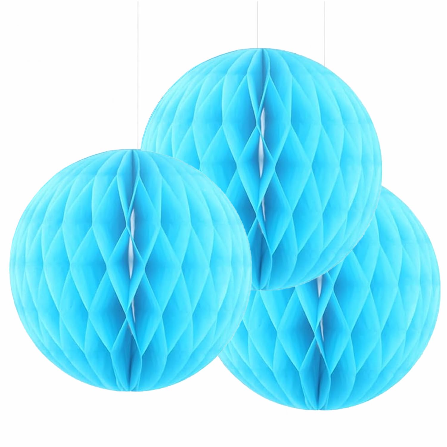 Velunza Light Blue Honeycomb Paper Ball Decorations 10 Inch Hanging Honeycomb Balls for Birthday Party Decoration, Event Ceiling Decor, Reusable Foldable Paper Hanging Decorations – Pack of 3-image-4