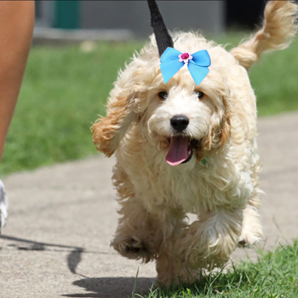 50 Pezzi Fiocchi per Capelli di Cani,Fiocchi per Cani con Elastici in Gomma,Fiocco Peli di Cane per Capelli Lunghi,Motivo Casuale