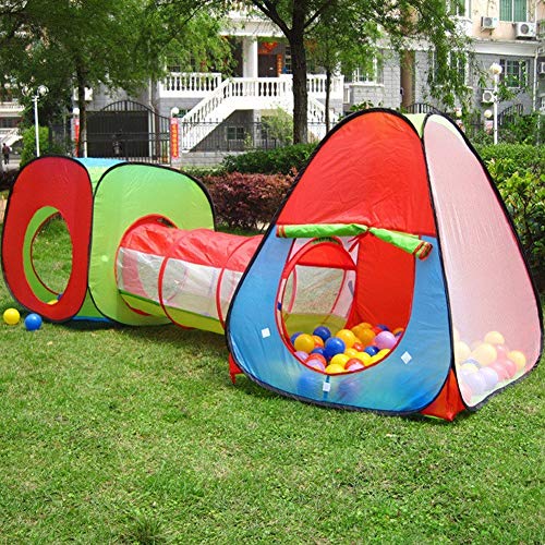 3 in 1 Childrens Kids Pop Up Play Tent and Tunnel Set-Foldable Pop up Kids Toddler Play Tent Tunnel for Boys Girls Babies and Toddlers Indoor Outdoor Use-Zippered Storage Bag - Red/Blue/Green