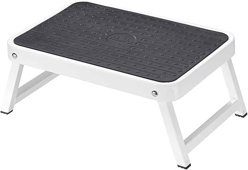 Hailo OneStep | Escalón de acero | Un gran escalón con alfombrilla antideslizante | Mecanismo de seguridad plegable con botón de desbloqueo | Fácil