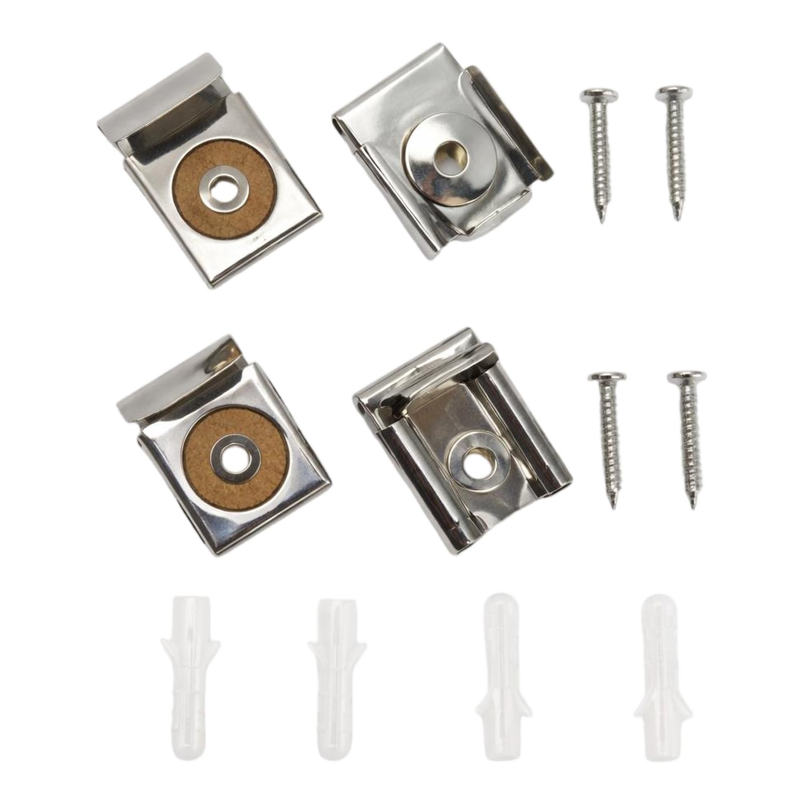Elenviorina Silver Heavy-Duty Mirror Brackets – 4 Pack Spring-Loaded Mirror Hanging Kit With Screws & Dowels – Frameless Mirror Fixings And Wall Clips For Bathroom, Bedroom, Living Room Mirrors – Secure, Load-Bearing
