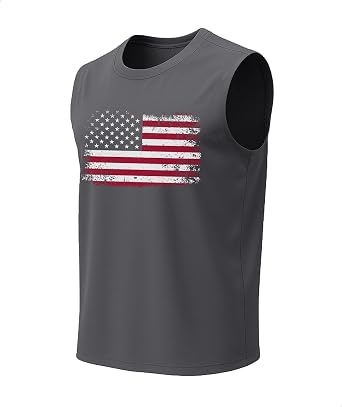 Mens Tank Tops Patriotic Sleeveless Tech Sports Fabric Top American Flag Print Graphic Gym Shirts