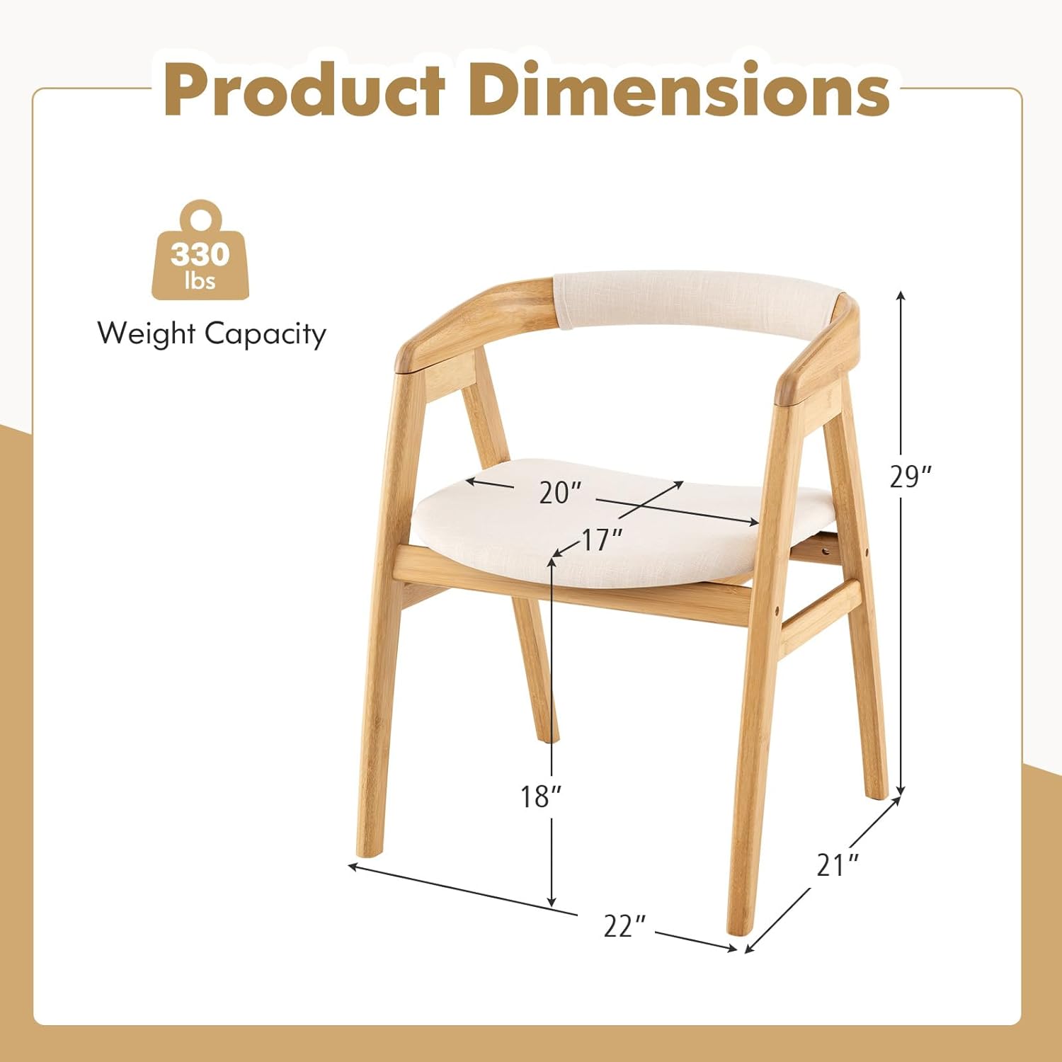 GOFLAME Bamboo Accent Chair Set of 2, Mid-Century Modern Armchair with Curved Backrest & Seat Cushion, Upholstered Reading Chair, Leisure Chair for Living Room, Bedroom, Study, Natural