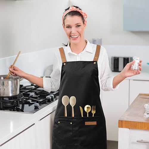 Miniatura 2 de DILLMAN Delantales de arte para hombres y mujeres, pintura de cerámica, para hornear, correas en la espalda en H, delantal de cocina con bolsillos