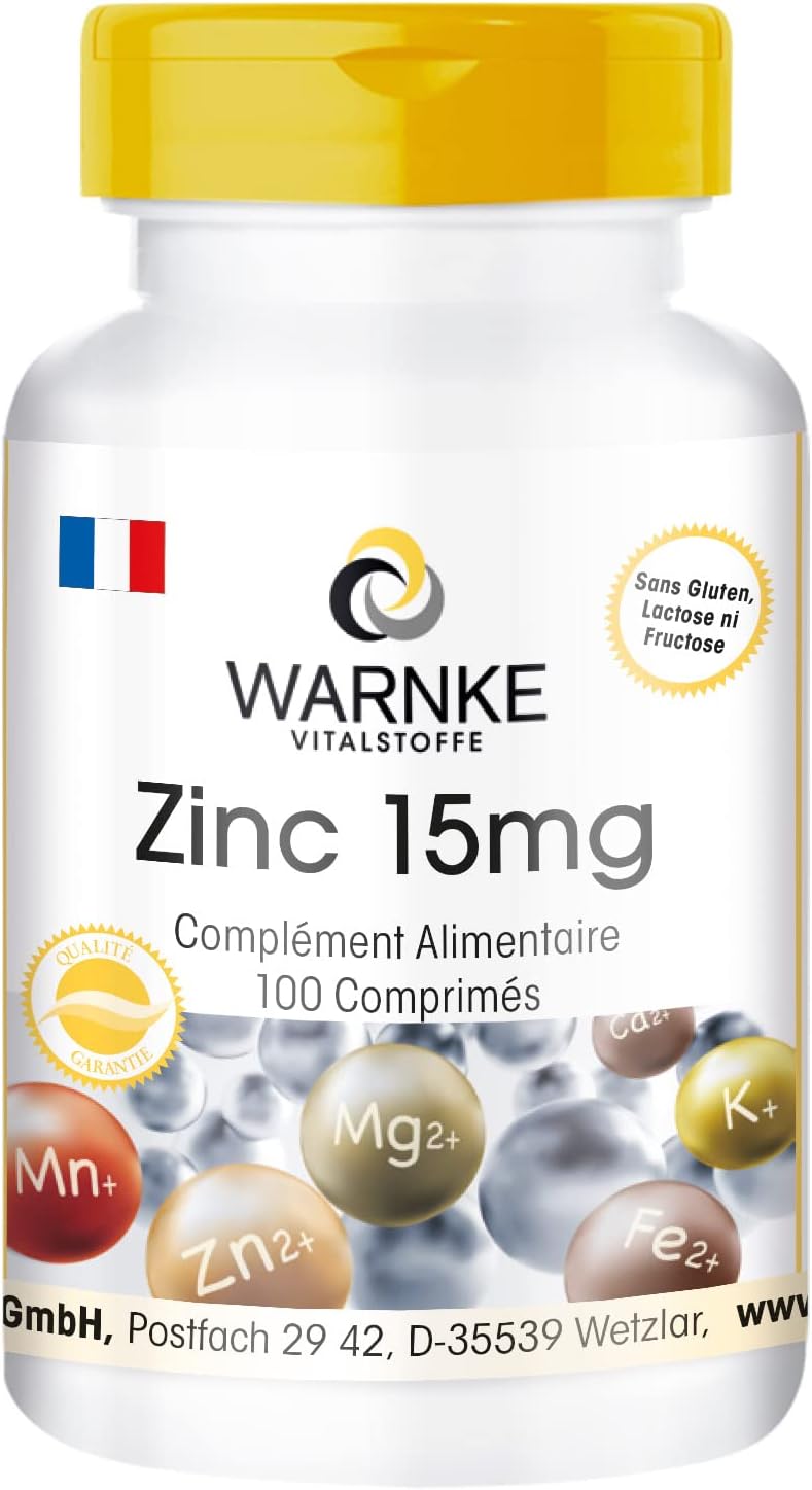 Zinc 15 mg – 100 tablets, organic form in the form of zinc gluconate, trace element, vegan | Warnke Vitalstoffe – Quality from German pharmacies