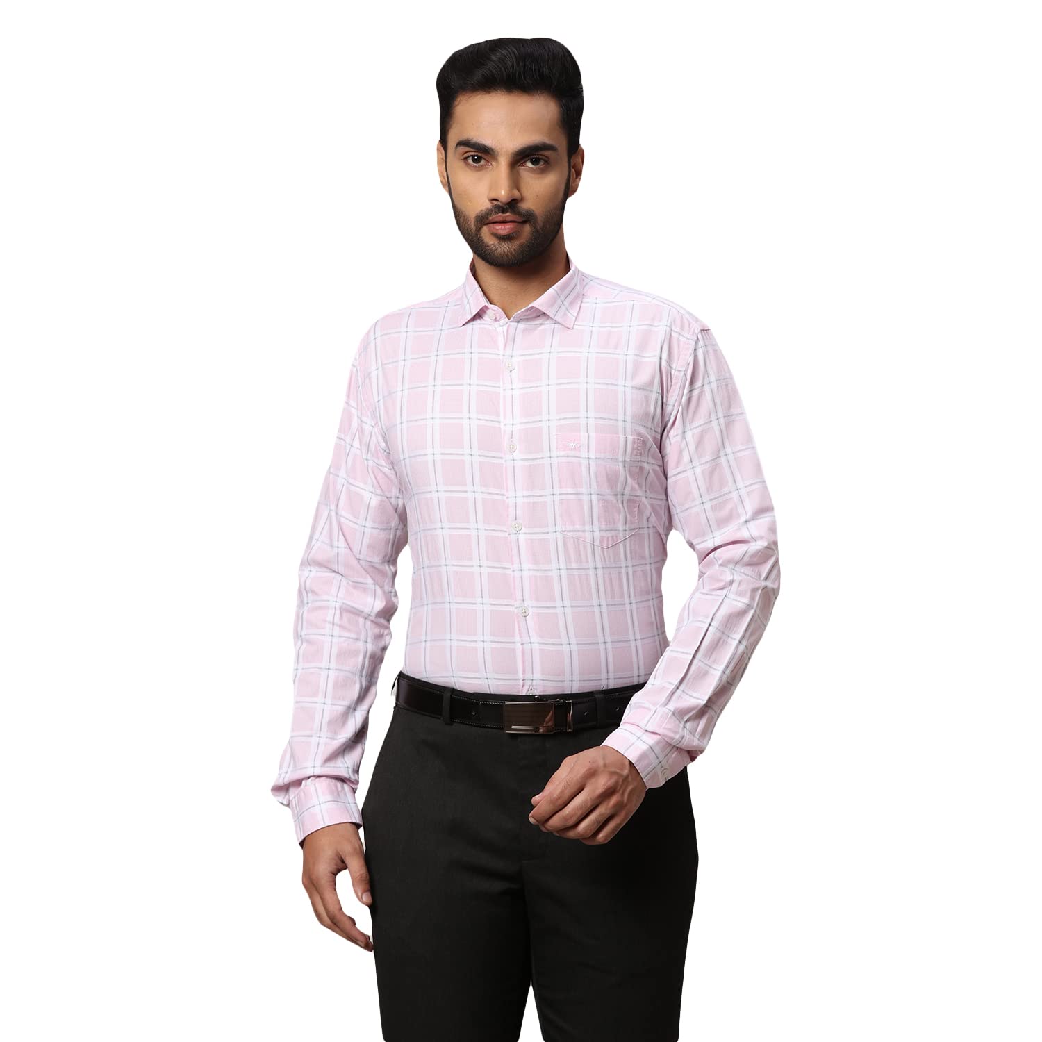 Park Avenue Men's Pure Cotton Checks Pattern Slim Fit Cut Away Collar Full Sleeve Casual Shirt-picture-11