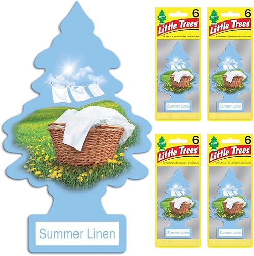 Miniatura 2 de LITTLE TREES - Ambientadores para auto, árbol colgante que proporciona un aroma a vainilla de larga duración, Summer Linen, 24 ambientadores