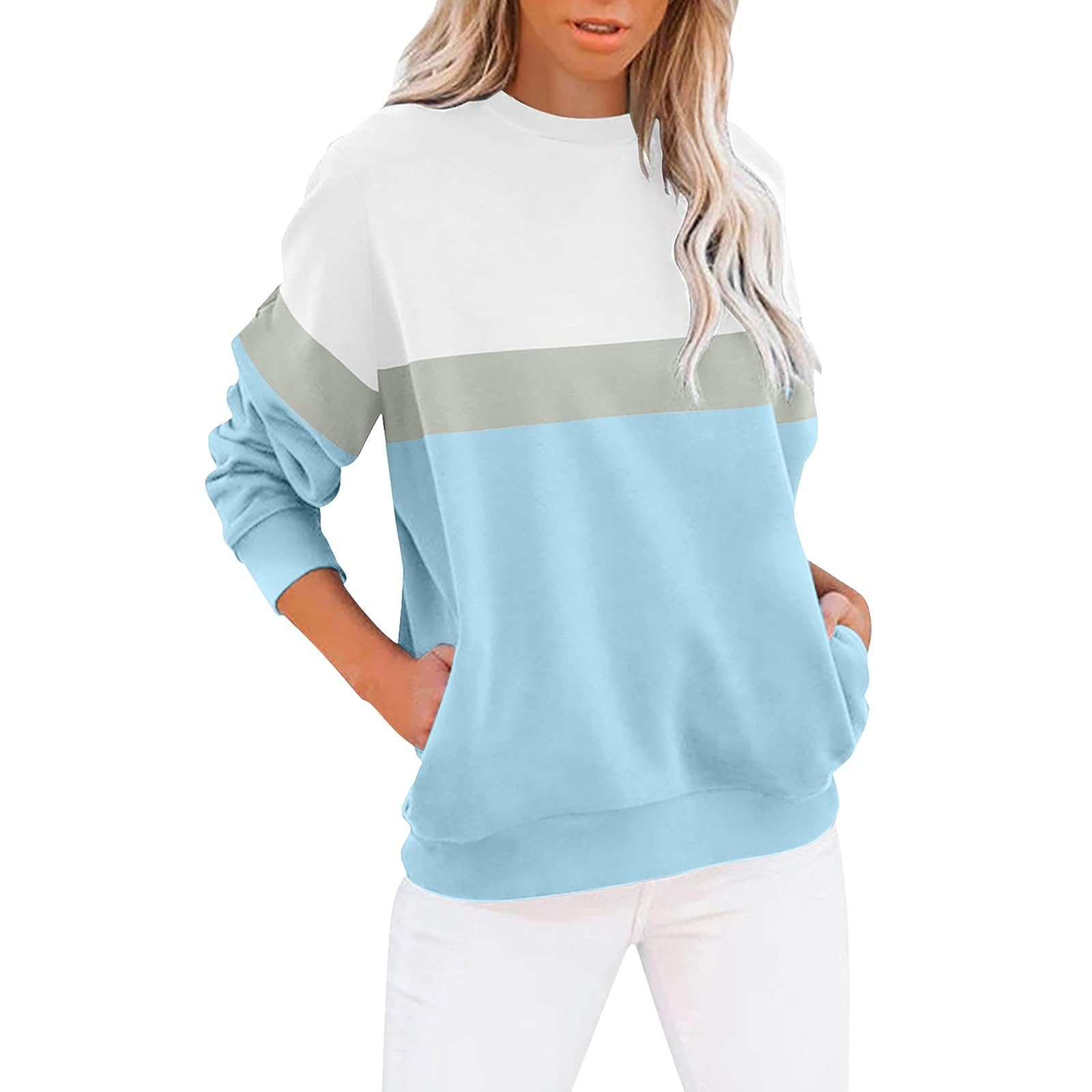 GenericWomen's Crew Neck Solid Color Sweatshirt Long Sleeves Casual Pullover Cute Lightweight Loose Tops Women Sweatshirt Oversized Zip Up Hoodie Gifts for Teachers Sale Clearance Items Under 5 Pounds