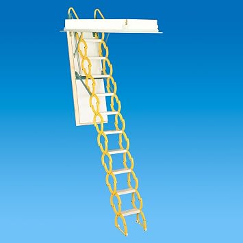 Rainbow Prestige M2254 Scissor Style Steel Attic Ladder/Stairs - 350 lb Capacity - 22-1/2"x54 Opening, 74" to 910" Height - Yellow