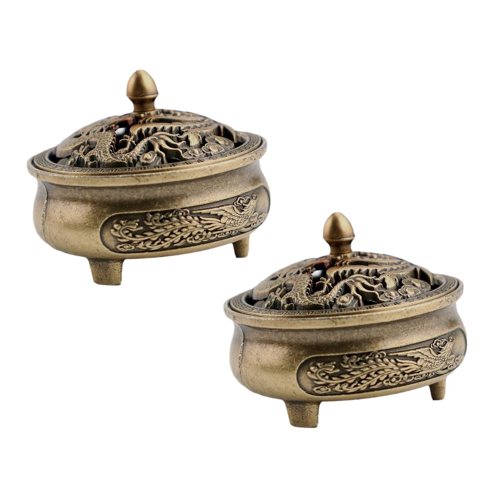 2 Pieces Chinese Mini Incense Burner Pot 1.5x1.1inch Decorative Feng Shui Decoration for Home Hotel Teahouse Multipurpose