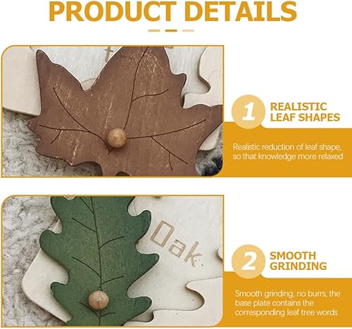 Miniatura 8 de Kisangel Montessori - Juego de rompecabezas de hojas, 4 juguetes de identificación de árbol de madera con perillas para aprendizaje cognitivo de
