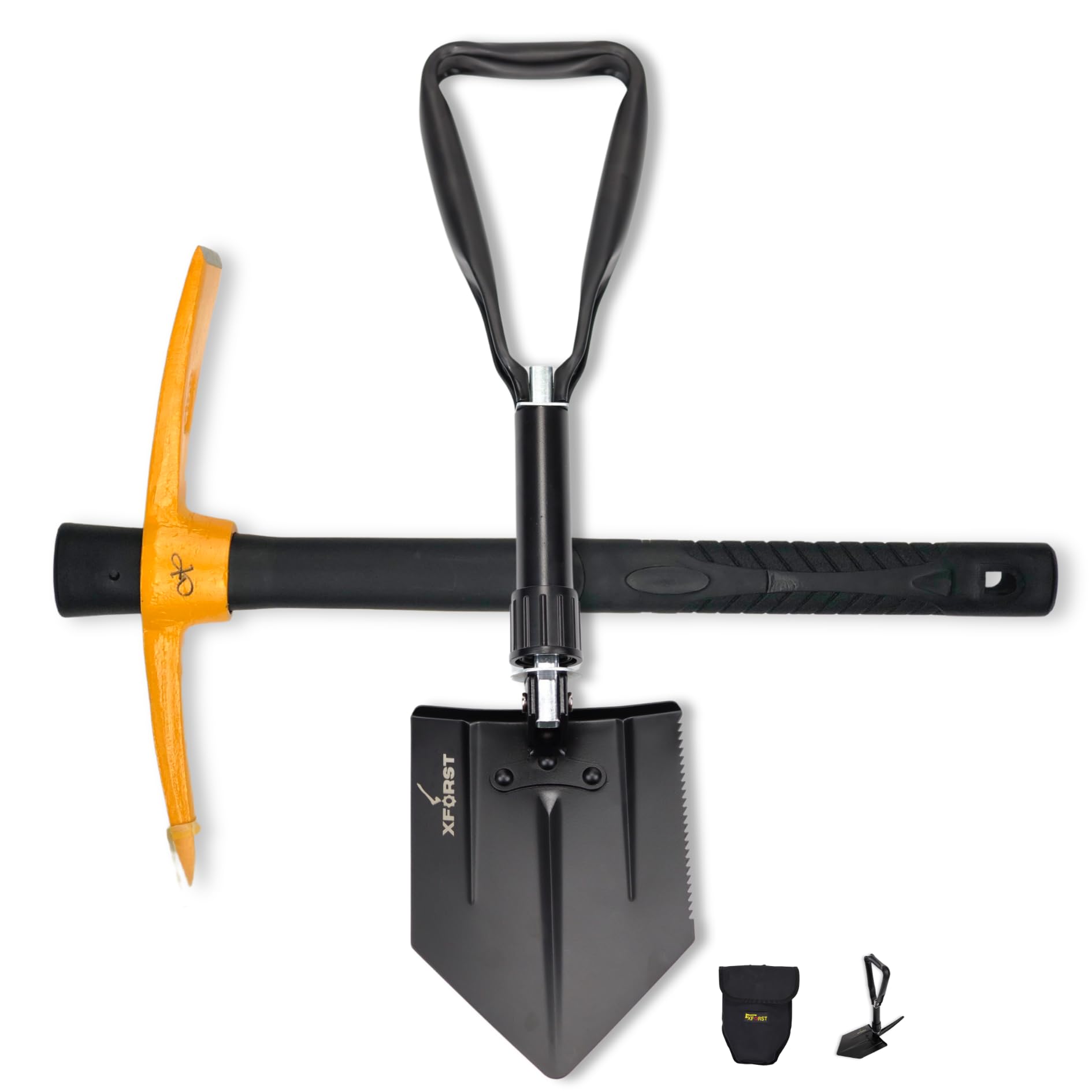 Set Xforst : Pelle Pliante KS1 & Mini Pioche PF45 – Kit Indispensable pour Jardinage, Camping et détection de métaux