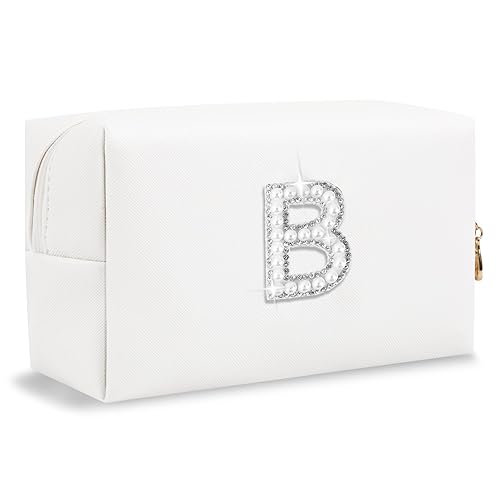 Miniatura 33 de Bolsa de maquillaje personalizada con inicial A-Z Preppy Patch, pequeña bolsa de cosméticos de PU con letra de chenilla y cierre para niñas Negro