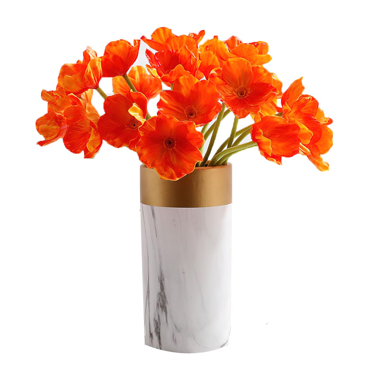 Grekywin Artificial Poppy 12 Pcs, Fake Flowers Silk Fabric Simulation Flowers Bouquet for Veterans Day Gift, Home Kitchen Decoration, Floral Arrangement Centerpieces for Table (Sunset Red)