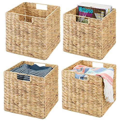 mDesign Natural Woven Hyacinth Closet Storage Organizer Basket Bin - Collapsible -