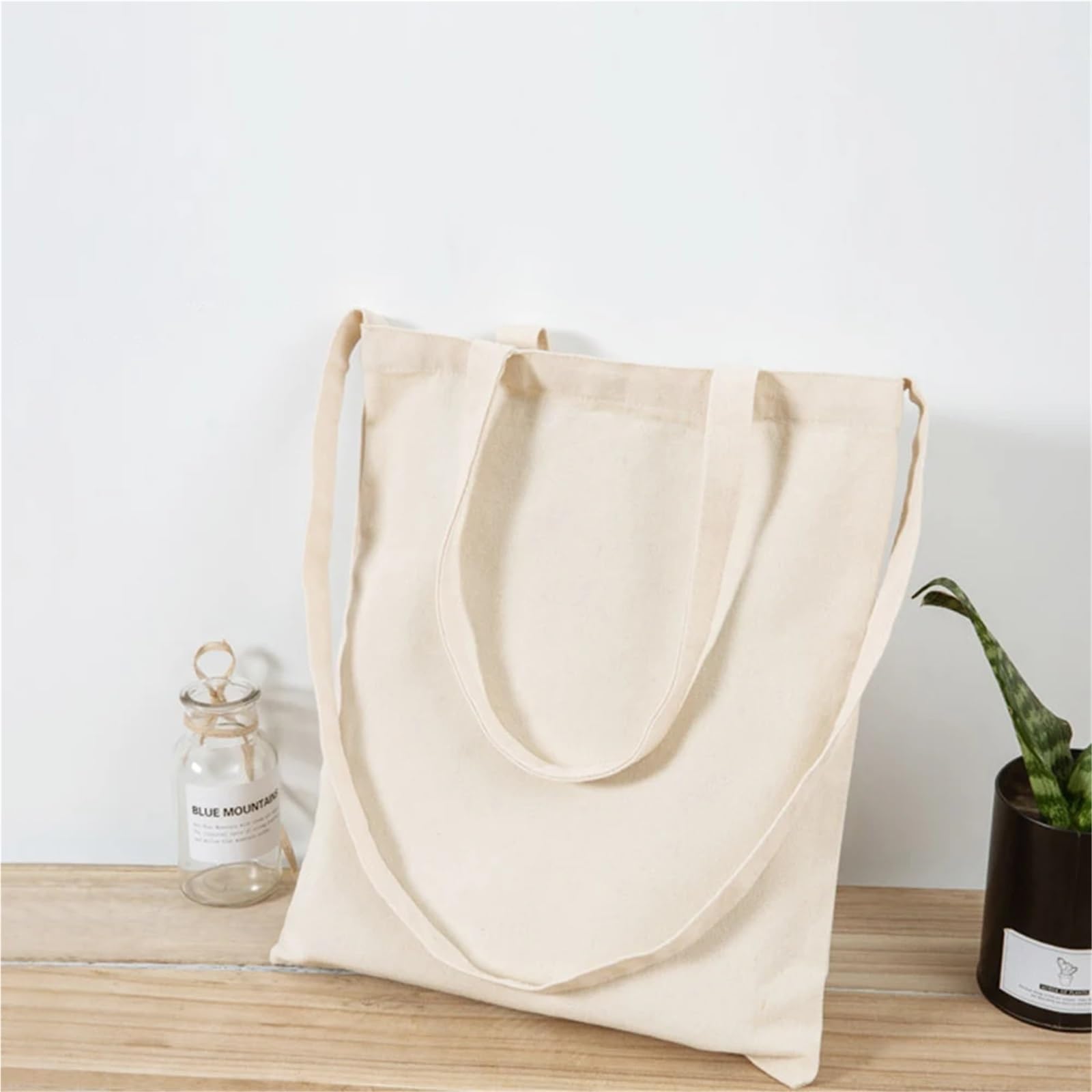 5 Borse for la Spesa in Tela di Grande capacità, Pieghevoli, in Cotone, Borsa a Tracolla Riutilizzabile Fai da Te, Borsa for la Spesa, Beige
