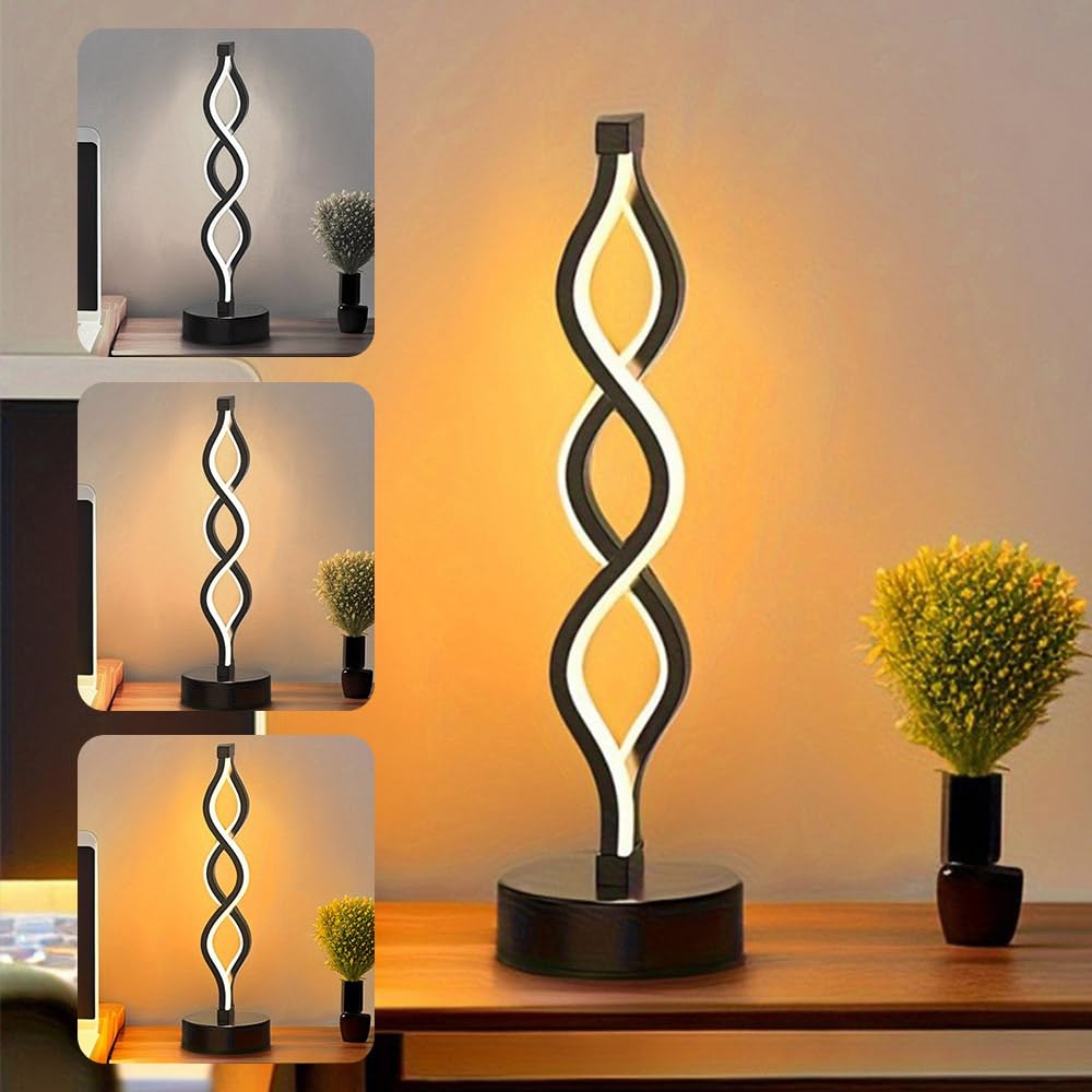 Ccarzzi Table Lamp Modern Twist Wave Bedside Lamp, Dimmable Spiral LED Desk Lamps with 3 Color Levels for Bedroom, Living Room, Office, Study