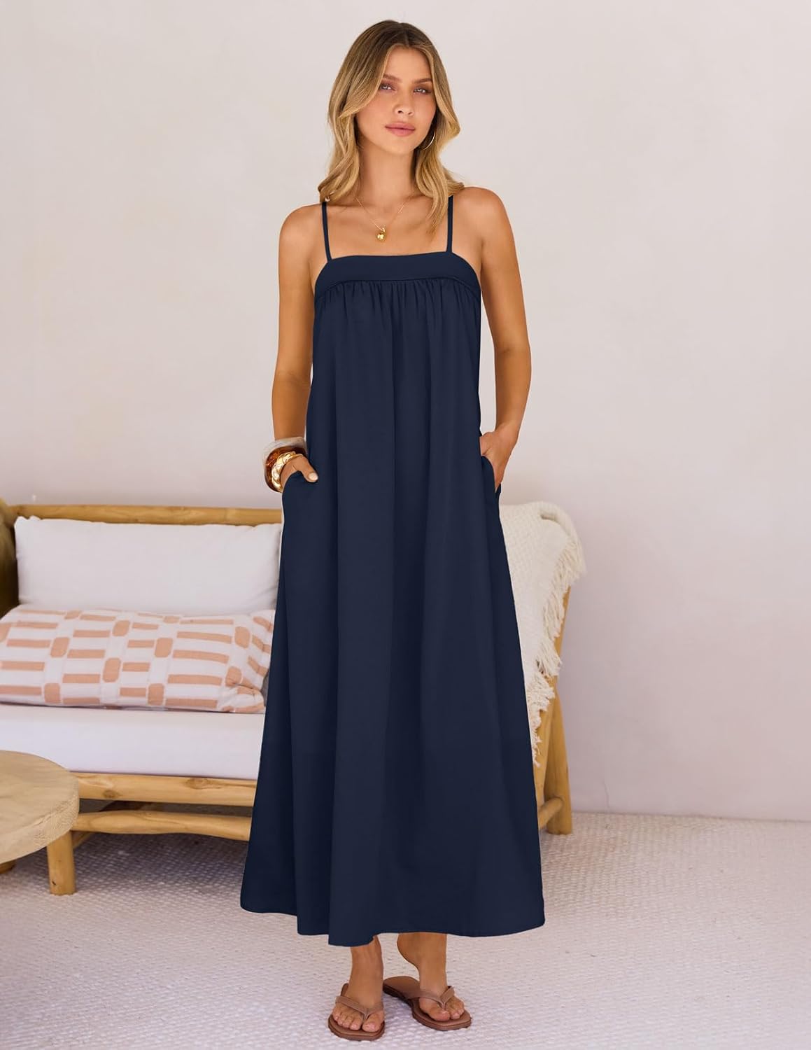 MEROKEETY Women's Boho Maxi Dresses 2026 Spaghetti Straps Spring Summer Sundress Casual Beach Vacation Long Dresses - Image 3