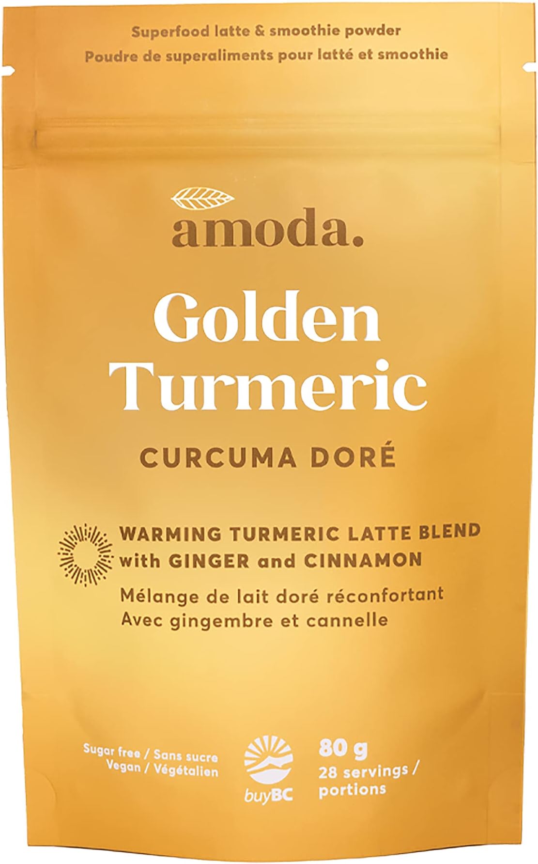 AMODA GOLDEN TURMERIC - GOLDEN MILK + TURMERIC LATTE MIX - A powerful and warming anti-inflammatory & immune booster blend. A delicious golden latte or smoothie mix. Vegan - 2.8oz/28servings