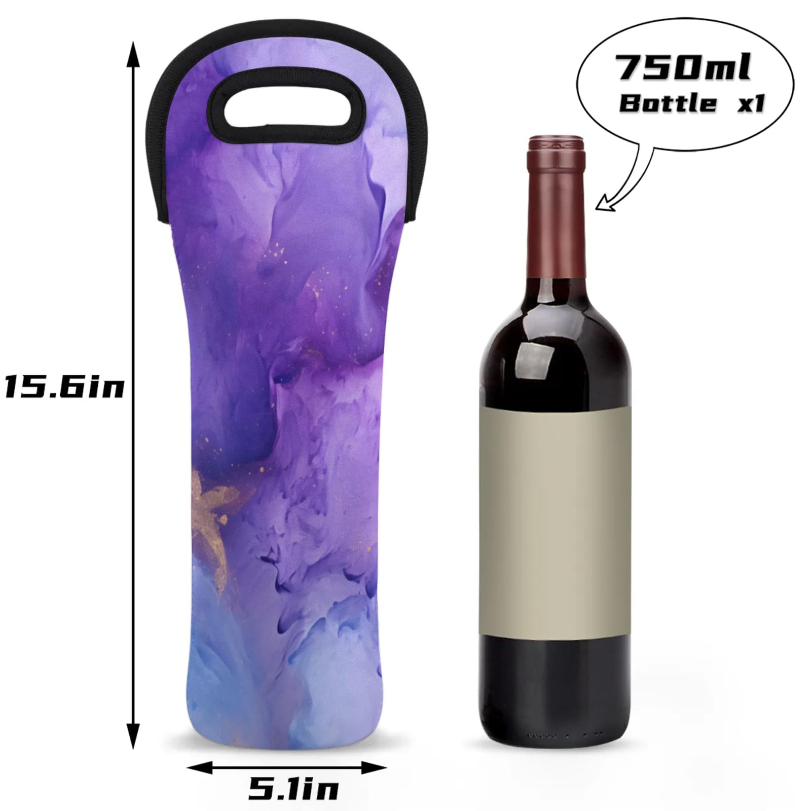 Neoprene Wine Tote Carrier Bag for Wine,Water, Champagne, Beer, Baby Bottles 15.6 x 5.1 Inches, Protective Wine Bag,Gradient Purple