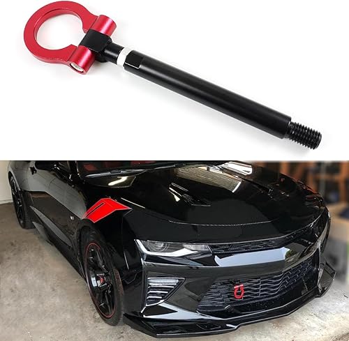 Cuztom Tuning Anillo plegable negro y rojo para parachoques tipo gancho de remolque compatible con Chevy Camaro LS LT SS ZL1 2016-2024
