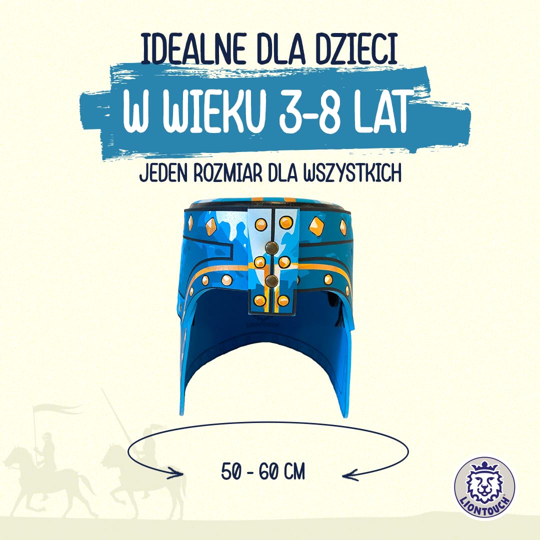 Liontouch Szlachetny kask rycerski, niebieski, średniowieczna zabawka do zabawy w formie pianki dla dzieci ze złotym lwem, trwała i bezpieczna zbroja, akcesorium do przebrania i kostiumów rycerza dla