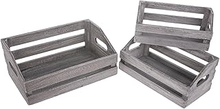 Hobby Lobby Wooden Storage Crates, Set of 3, Decorative Nesting Boxes, 8.75-11.81 inch, Great for Books, School Supplies, Desk, Home Office (Gray)