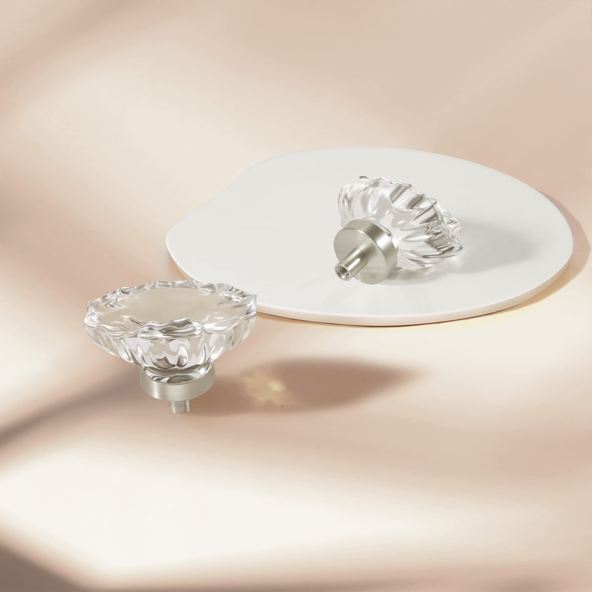 Poignées Meuble Cristal 8 Pièces - Nickel Satiné Motif Floral - Cuisine Et Salle De Bain