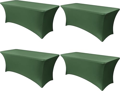 Miniatura 323 de Obstal Funda de mesa de elastano elástica de 4 pies para mesas plegables estándar, paquete de 2 manteles rectangulares universales ajustables