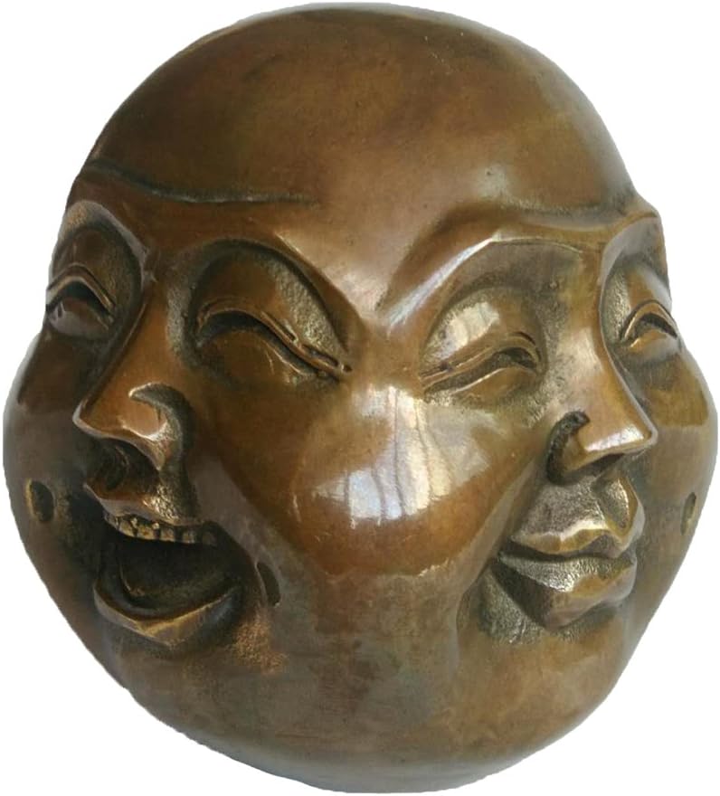 BRABUD 2.3''(H) Brass Four Faces Buddha Statue(Pleasure, Anger, Sorrow, Joy) Fengshui Desk Office Home Decoration