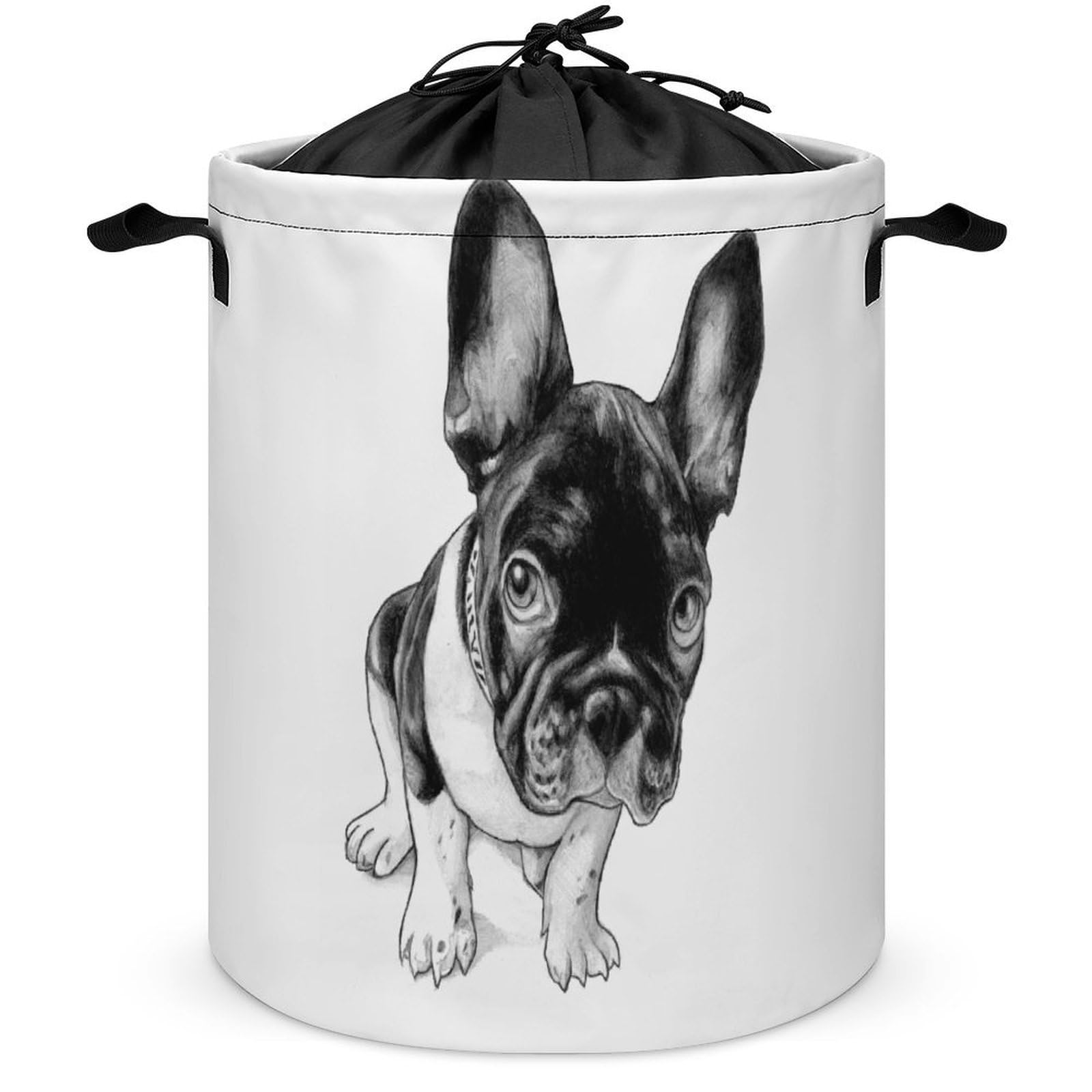 Wlntrophic Drawstring Laundry Hamper, French Bulldog Laundry Basket, Washing Basket with Handle