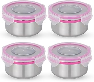 STEELLOCK Stainless Steel Airtight Container with Lid | Leakproof, BPA-Free | Multipurpose Food Storage Containers/Tiffin/Dabba for Office, School & Kitchen | SL-1201-set of 4, 280ml each, Pink