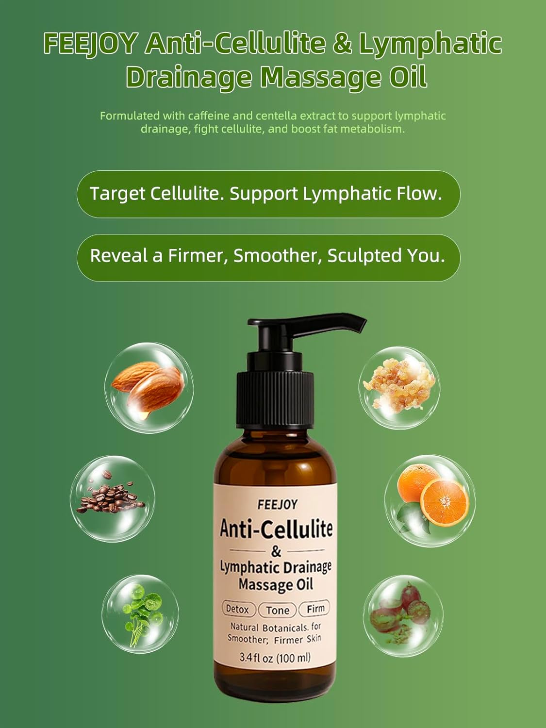 Body Oil & Massage Oil, Body Firming Oil for Cellulite, Lymphatic Drainage, Skin Tightening & Stretch Marks, Massage Oil for Massage Therapy for Leg, Hip, Arm & Belly, Daily or After Shower Use - Image 2