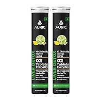 Auric Liver Detox Effervescent | Fizzy Water with 10 Ayurvedic Herbs | Clinically Researched Therapeutic Ingredients | Drop, Dissolve, Fizz, Drink |Pack of 40 Tablets