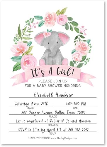 Miniatura 2 de Hadley Designs 25 invitaciones de corona de elefante, invitación de espolvorear para niña, tema de género de safari rosa mixto, relleno de selva de