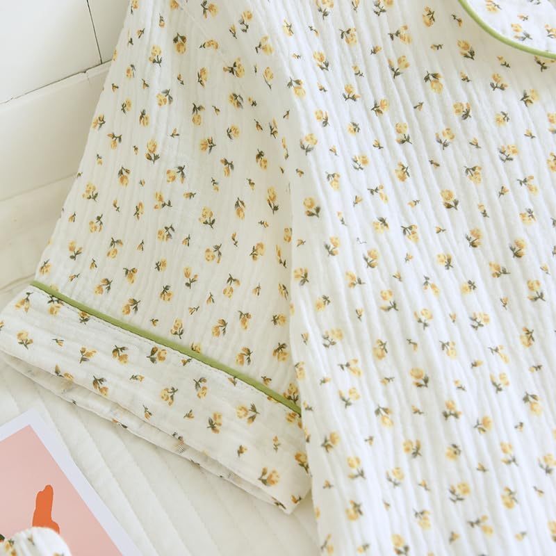 Womens Gauze Pajama Set Lounge Sets Short Sleeve Shirts 3 Piece Cute Floral Pj Set Sleepwear Loungewear - Image 5