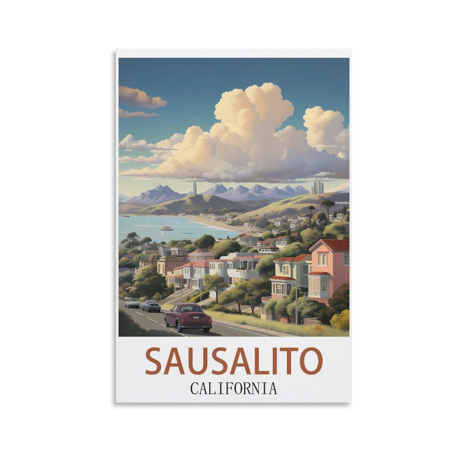 EZMLFA DIY Diamond Painting,Sausalito California 5D Diamond Art DIY Cross Stitch Crystal Rhinestone Embroidery Pictures Craft for Home Wall 30x40cm
