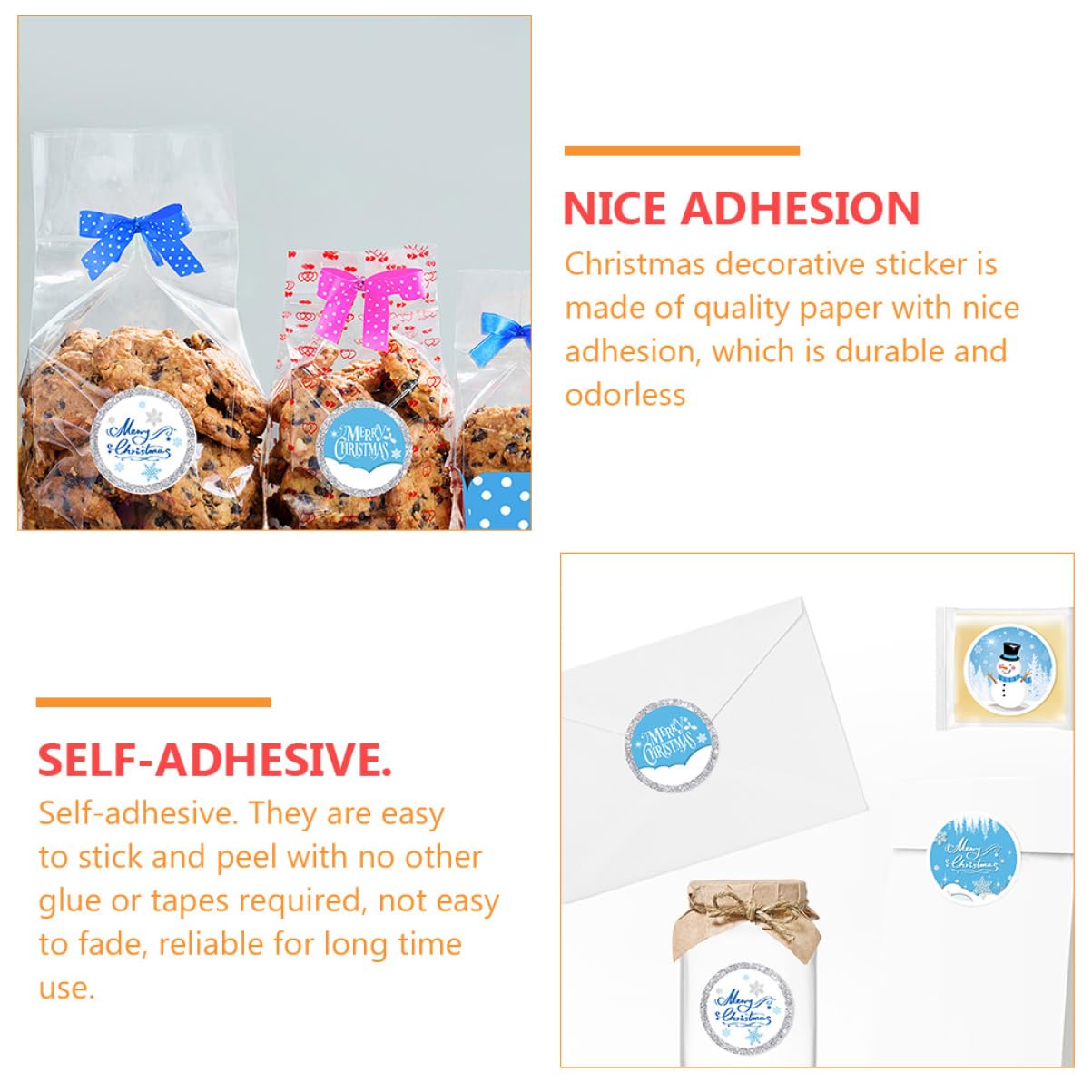 NUOBESTY 100fogli Etichette Adesive Natalizie Da Stickers Decorativi Con Motivi Di Fiocchi Di Autoadesivi e Resistente Per Regali e Decorazioni Festive