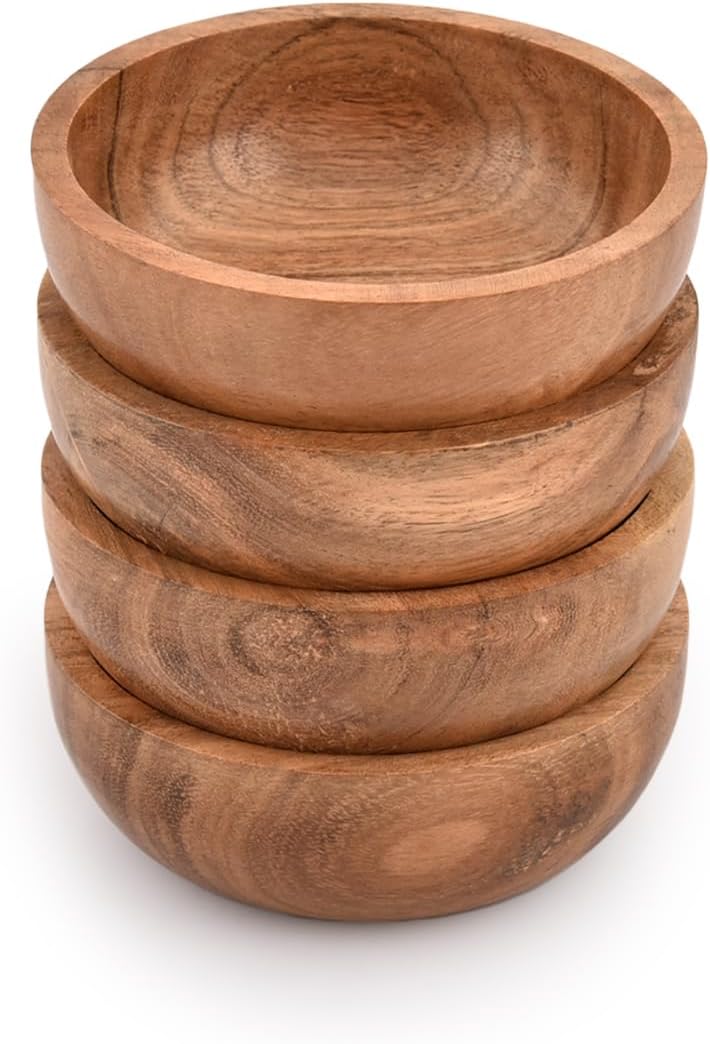Samhita Acacia Wooden Small Bowl For Nuts, Candy, Appetizer, Snacks, Olive and Salsa | Dining Décor Absolute Beautiful (Set of 4) (4" x 4" X 1.5")