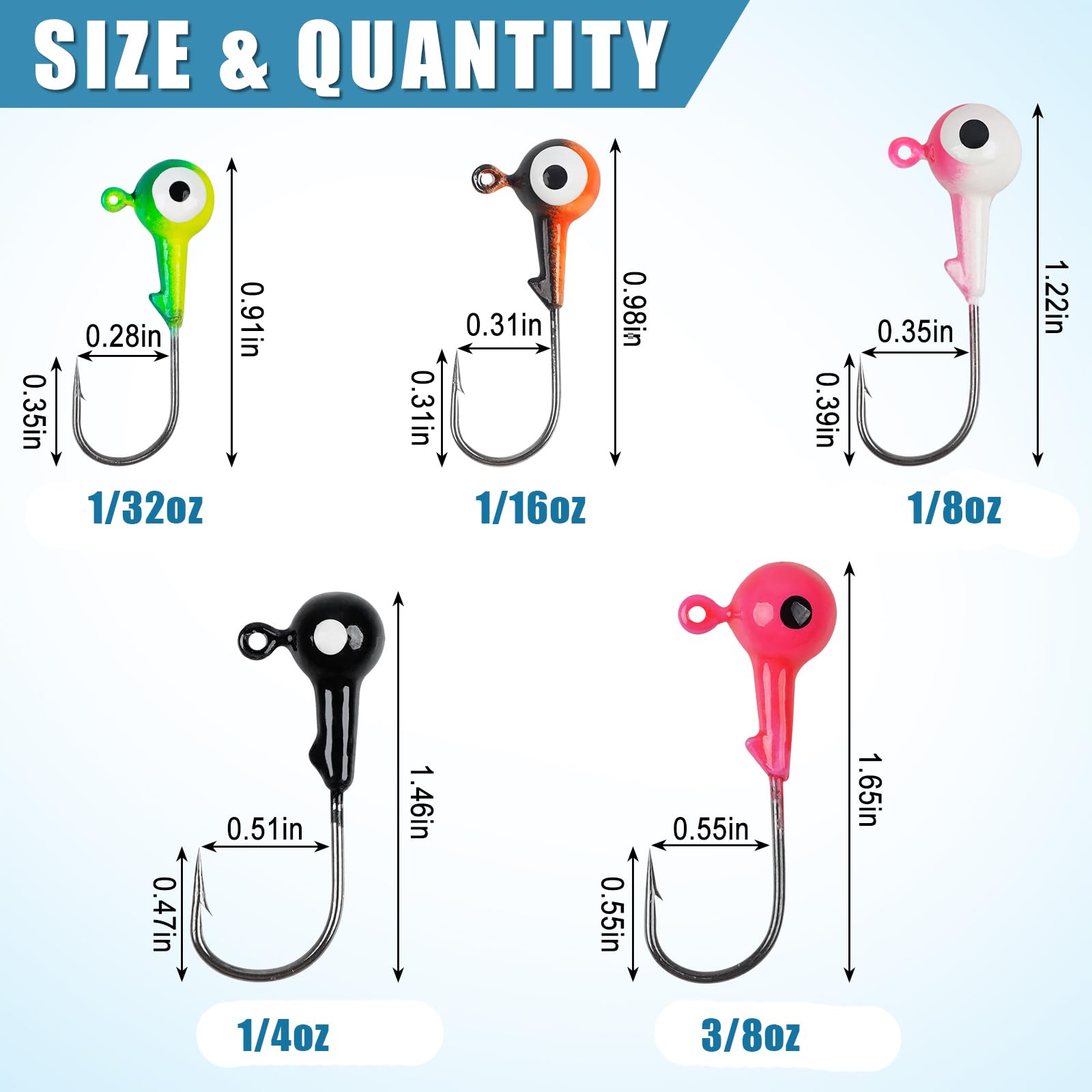 Round Jig Heads Fishing Hooks - 1/4oz, Pack Of 10, Sharp Barb Hooks For Bass, Trout, Freshwater & Saltwater