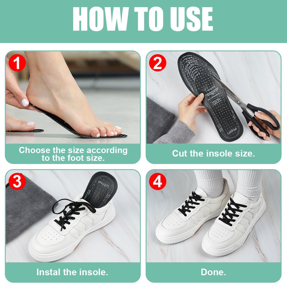 AMFUN 8 Paia Solette Anti Sudore, Inserti in Cotone Traspirante Mangia Odori, Tagliati su Misura, Solette Scarpe in Morbida Schiuma di Lattice con Carbone Attivo Mangia Odori